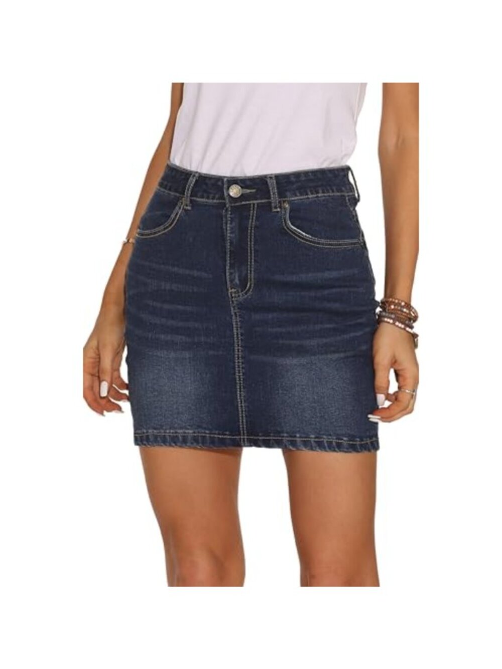 Women's Denim Mini Skirt Stretch Slim High Waisted 5-Pocket Jean Skirt